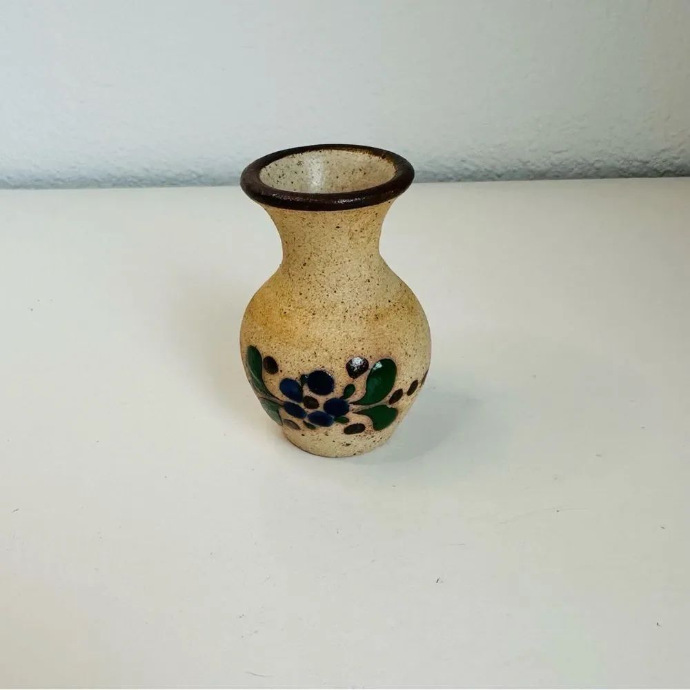 Tonala Mini Vase Mexican Pottery Signed 3in X 1in
